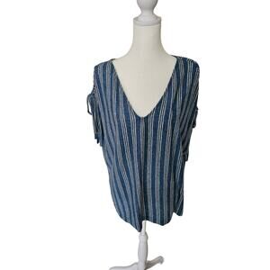 Lucky Brand Striped Shirt with Cut-out, Tie-Up Sleeves - Size L